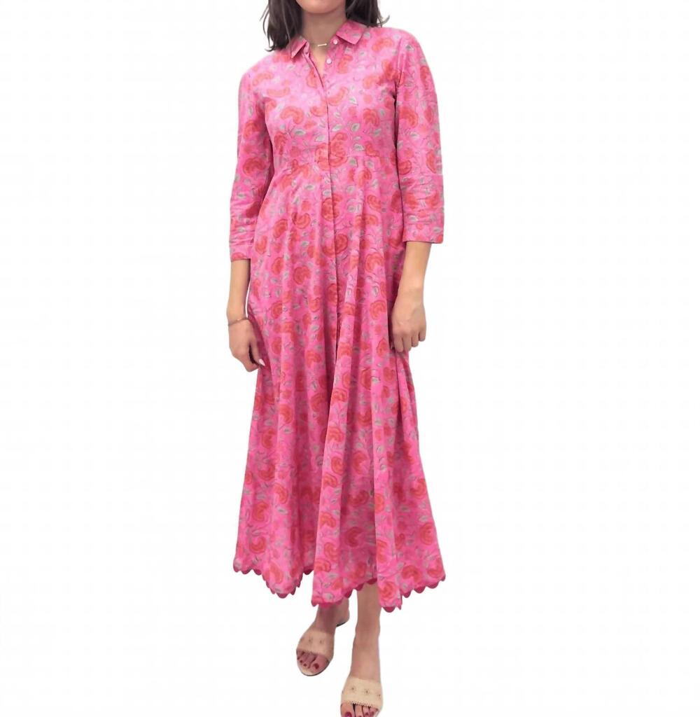 NEW JULIET DUNN scalloped cotton shirt midi dress in pink floral